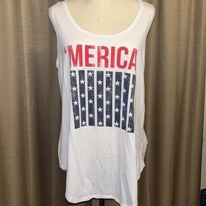 ‘Merica Patriotic Flag Tank Top Red Blue White Joe Boxer Womens XL